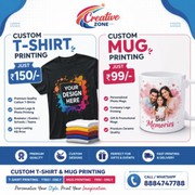 Mug Printing Rs. 99/- Custom T-Shirt printing Rs. 50/- only | Conta